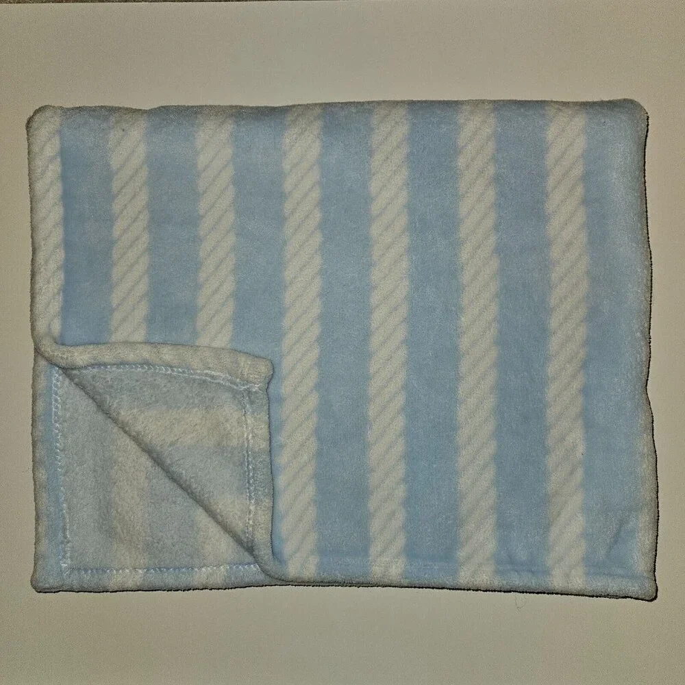 HB Hudson Baby Blue White Stripes Fleece Blanket Lovey 30
